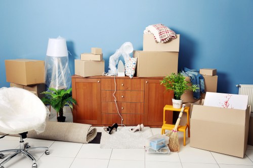 Moving truck and packed belongings for Eastham customers