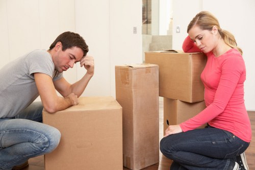 Packed office furniture and equipment ready for a commercial move